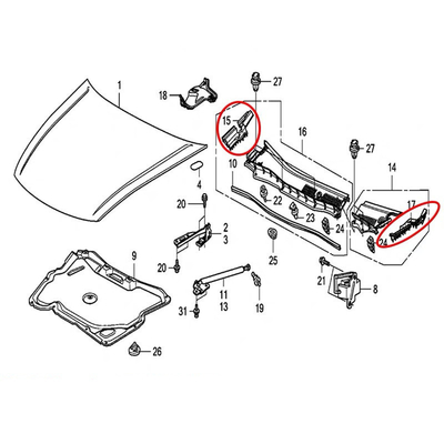2008-2012 Accord Car Hood Hinge Cover Πλαστικό μπροστινό παρμπρίζ Κάτω καουτσούκ για την HONDA